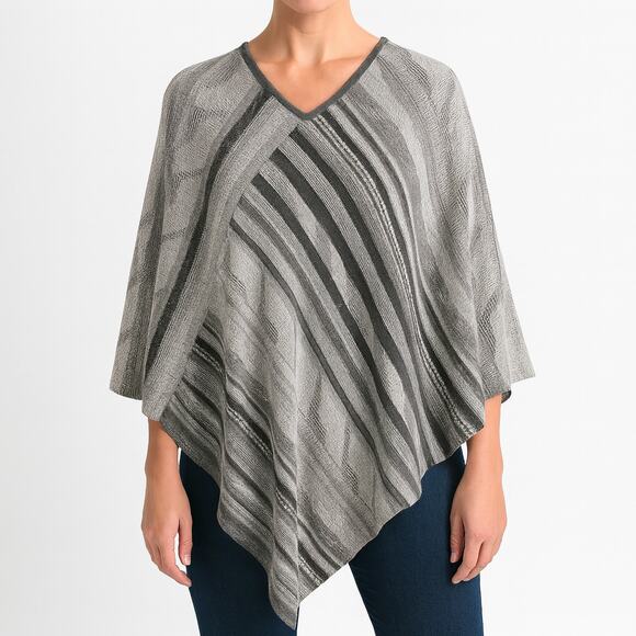Lauren Ralph Lauren Gray Knit Poncho Southwest Cotton Linen Asymmetrical S/M - Picture 1 of 9
